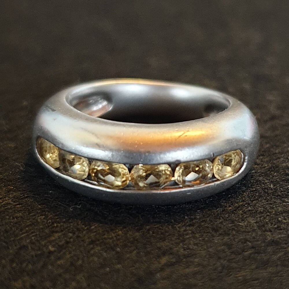 Beautiful Vintage Natural Citrine Platinum-Plated Sterling Silver Statement Ring